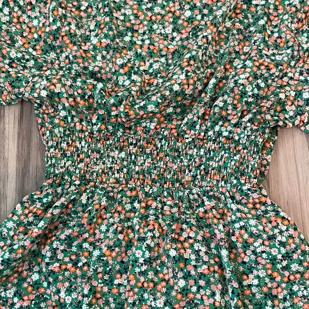 Vintage Altar'd State Green Floral Mini Dress w/ smocking Size L - Picture 9 of 9